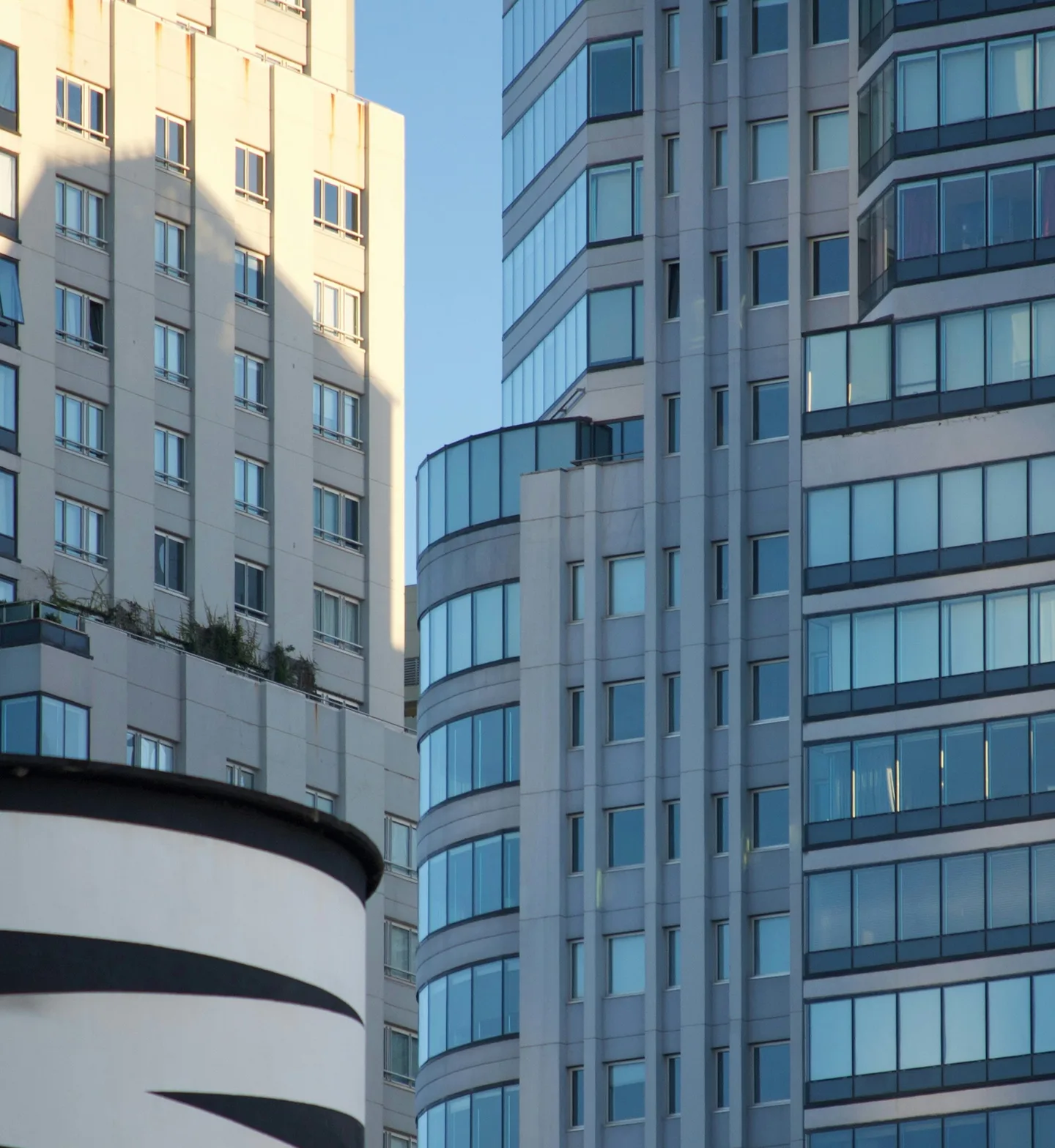 Residential and office towers seen from below